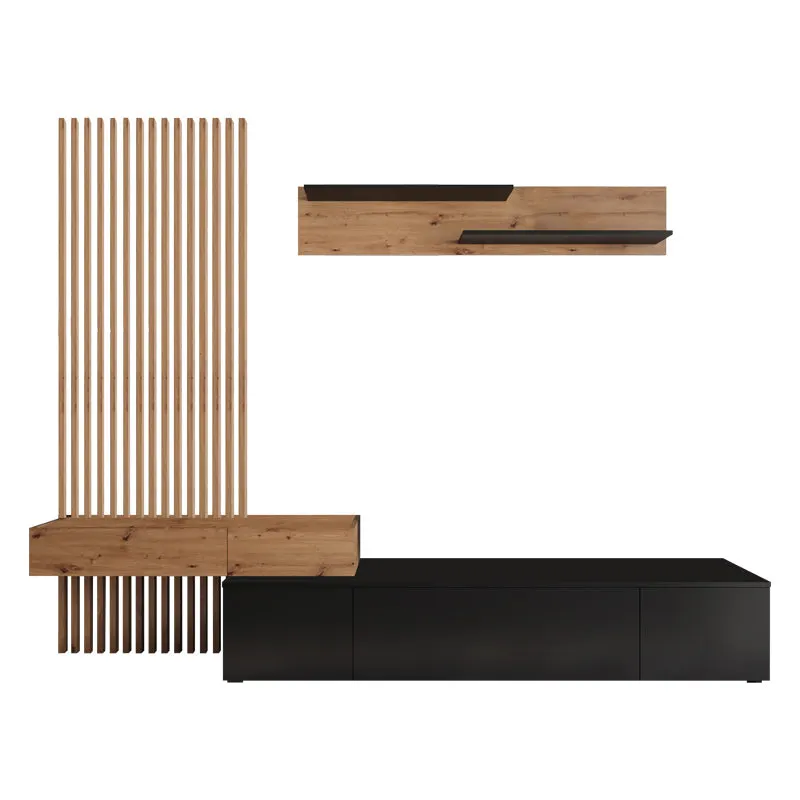 Comoda TV Litende Lux cu Riflaj, Diverse culori, 250x42x200 cm, 42x250 cm - Negru