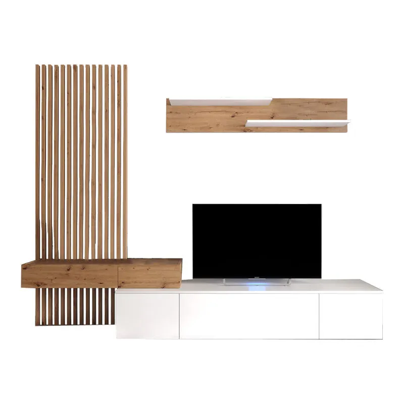 Comoda TV Litende Lux cu Riflaj, Diverse culori, 250x42x200 cm, 42x250 cm - Alb