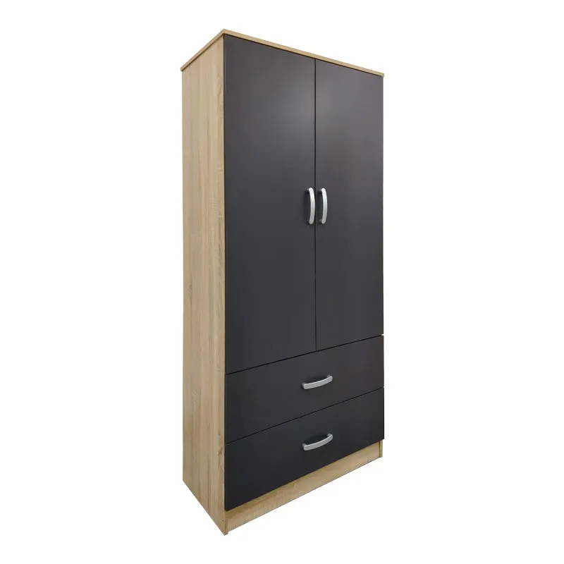 Dulap Athos cu 2 usi si 2 sertare, 80x42x180 cm - Sonoma-Antracit
