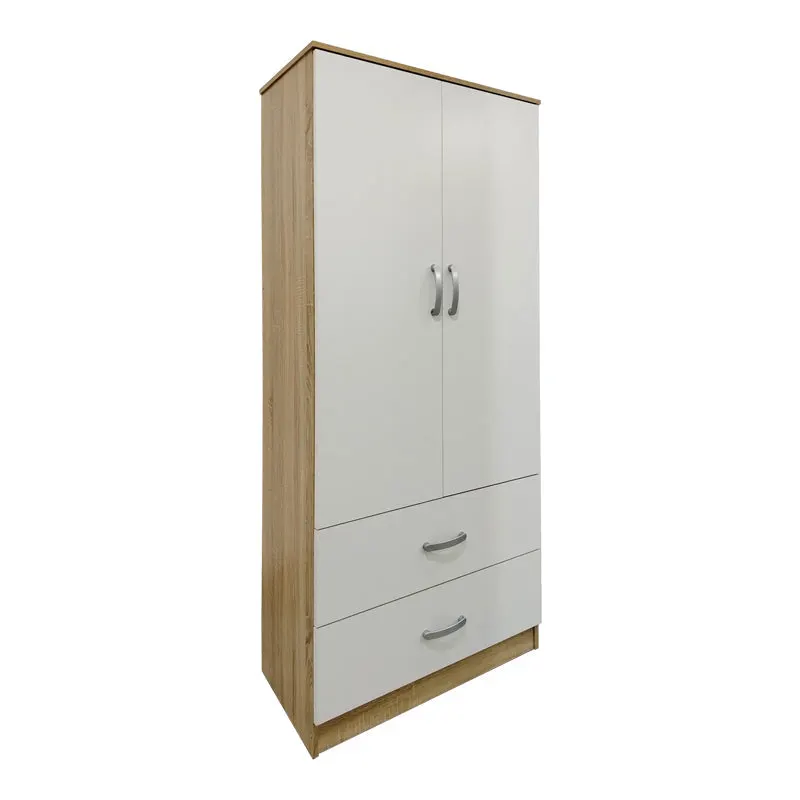 Dulap Athos cu 2 usi si 2 sertare, 80x42x180 cm - Sonoma-Alb