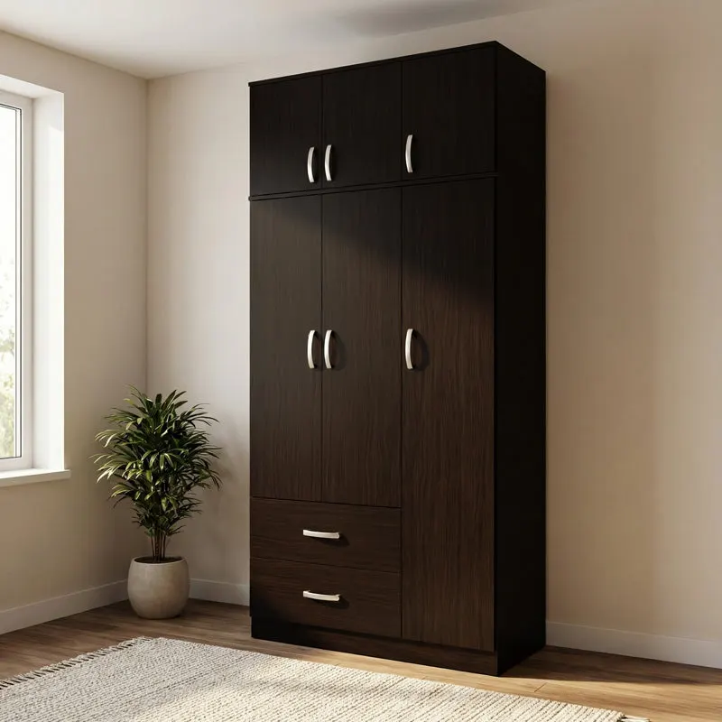 Dulap Athos cu 3 usi, 2 sertare si loft, 90x42x240 cm - Nuc