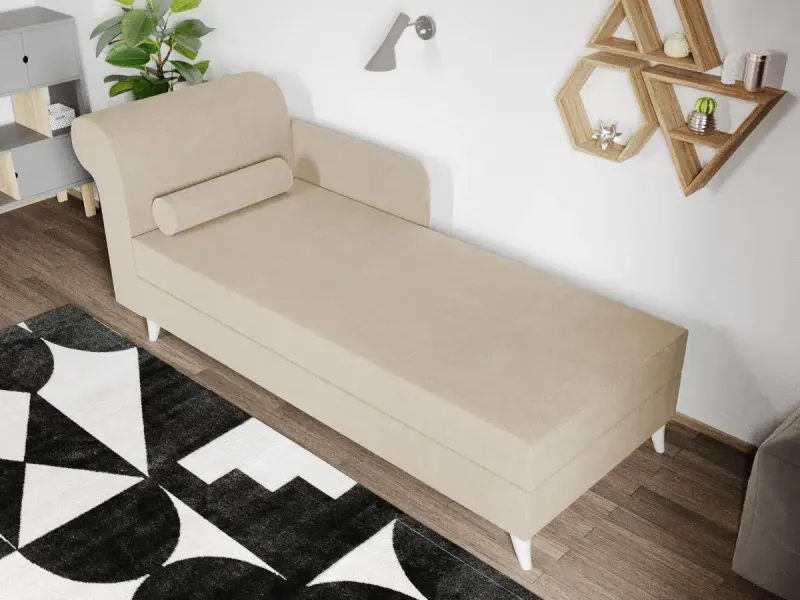 Divan dublu / Pat matrimonial tapitat Crem Round Rabatabil — imaginea 3