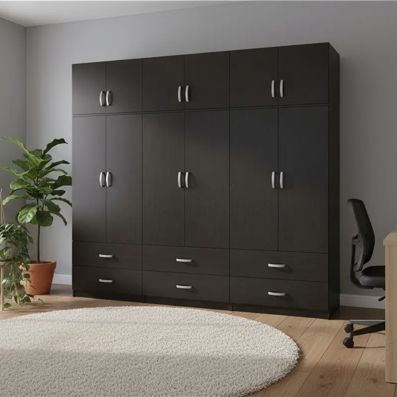 Dulap Athos cu 6 usi, sertare si loft, 240x42x240 cm - Nuc