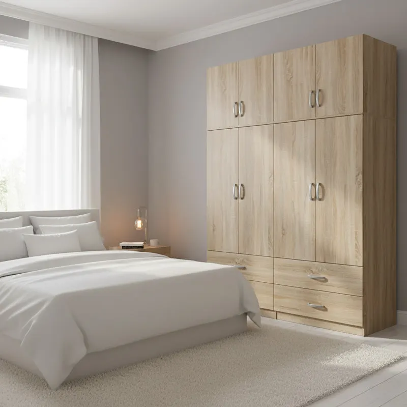 Dulap Athos cu 4 usi, sertare si loft, 160x42x240 cm - Stejar
