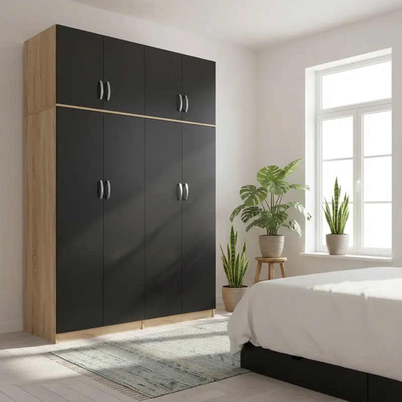 Dulap Athos I cu 4 usi si loft, 160x42x240 cm - Sonoma-Antracit