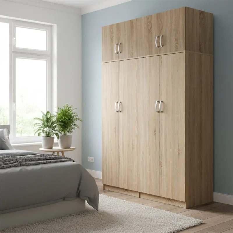 Dulap Athos I cu 4 usi si loft, 160x42x240 cm - Stejar