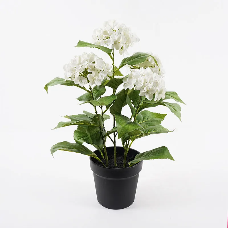 Plantă decorativă cu ghiveci Hydrangea, Alb, 35x50 cm - Verde