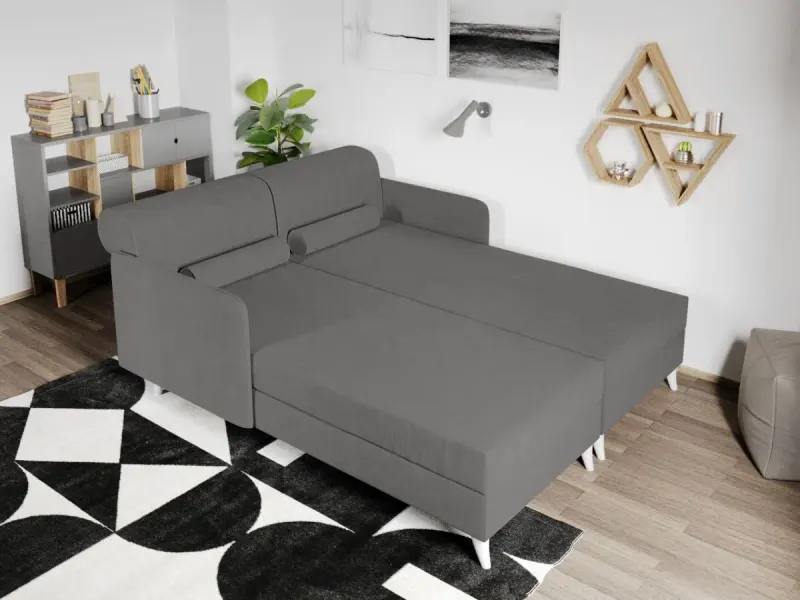 Divan dublu / Pat matrimonial tapitat Gri Deschis Round Fix — imaginea 2