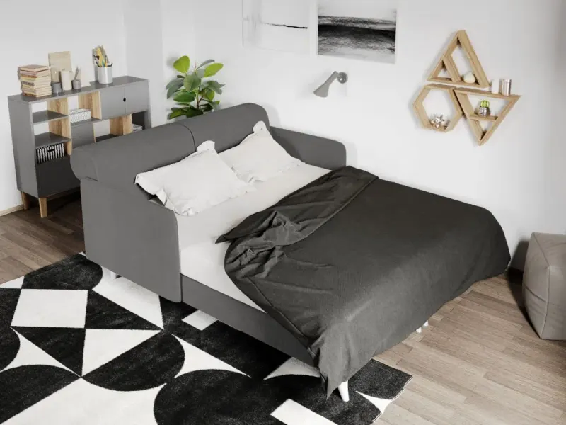 Divan dublu / Pat matrimonial tapitat Gri Deschis Round Fix — imaginea 3