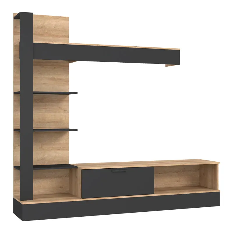 Ansamblu comoda TV Dranko negru stejar melaminat 205x42x192 cm - Negru