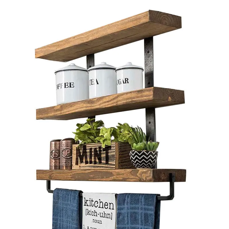 RAFT DE perete Suny lemn masiv de pin, nuc - negru 75x9x68cm - Nuc