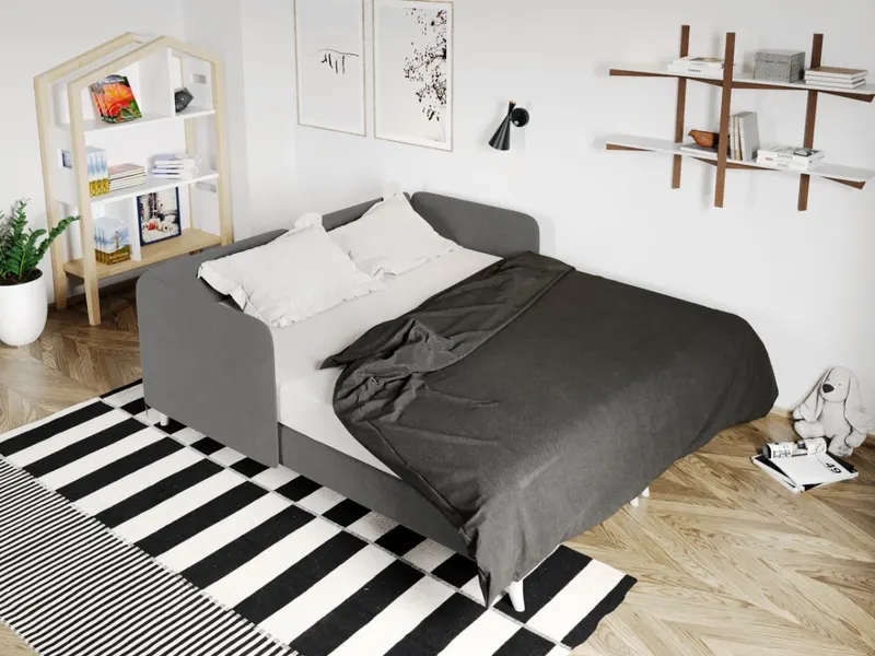 Divan dublu / Pat matrimonial tapitat Gri Deschis Soft Fix — imaginea 2