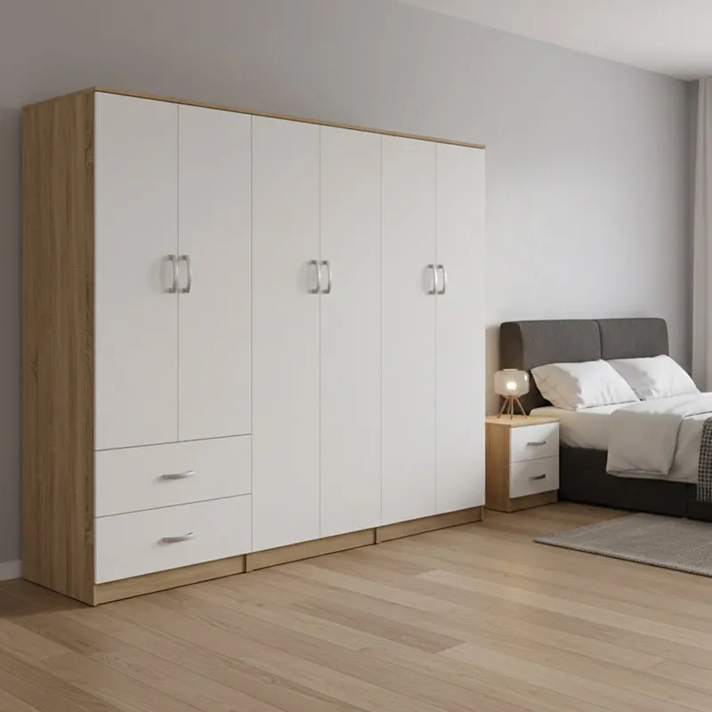 Dulap Athos I cu 6 usi, 240x42x180 cm - Sonoma-Alb