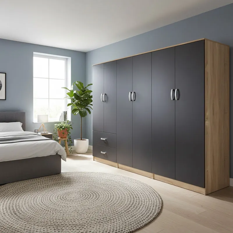 Dulap Athos I cu 6 usi, 240x42x180 cm - Sonoma-Antracit