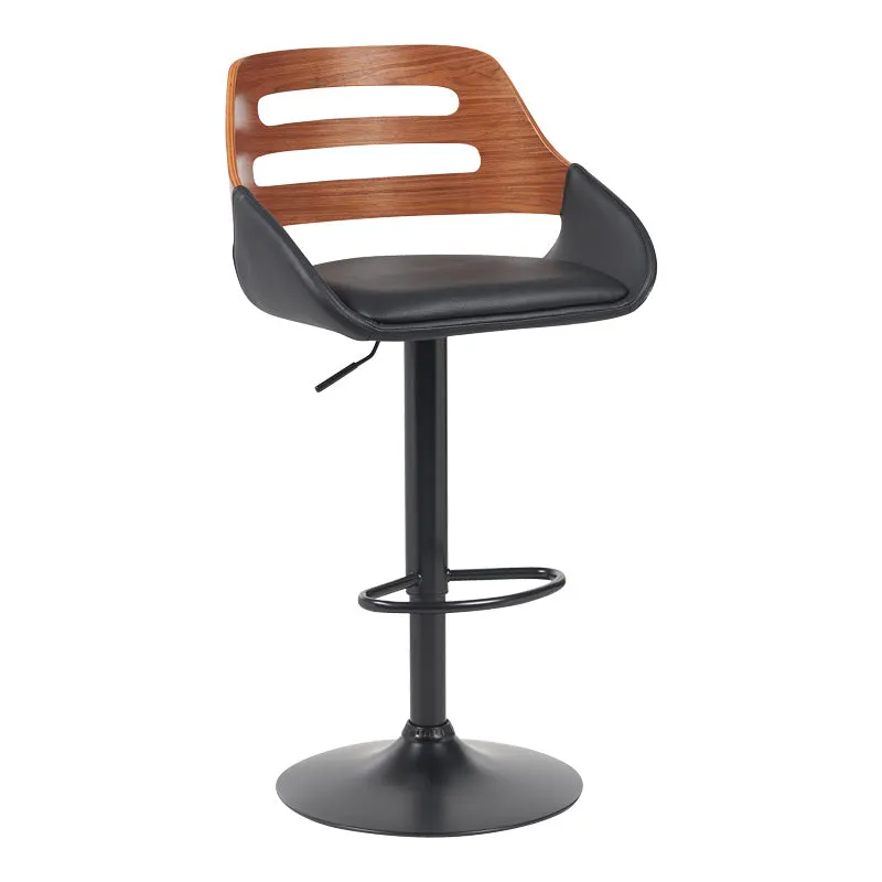 Scaun de bar Fern, PU, lemn si metal, 50x49x89-110 cm - Negru