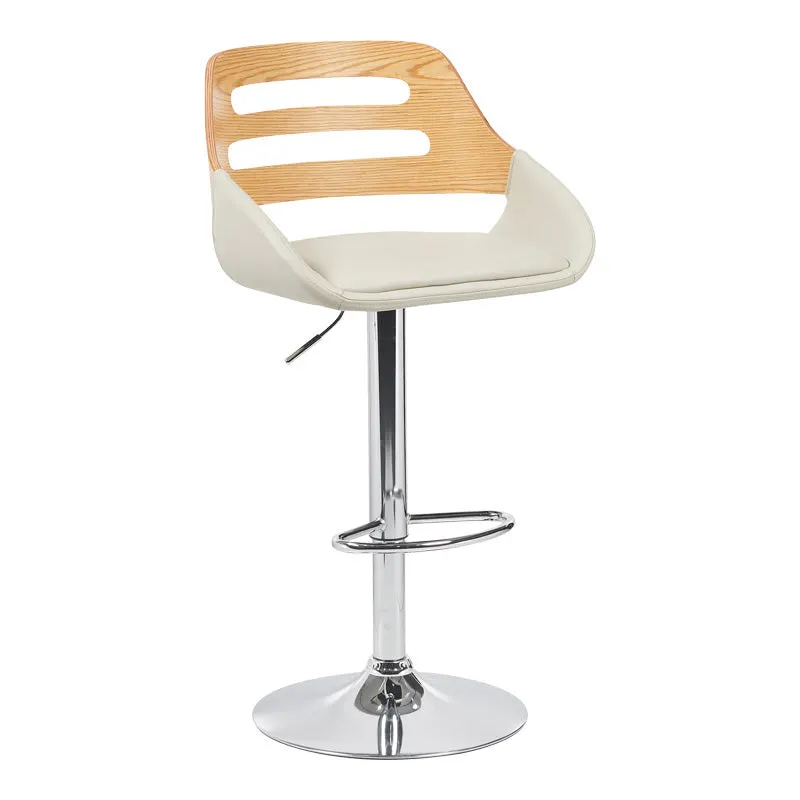 Scaun de bar Fern, PU, lemn si metal, 50x49x89-110 cm - Bej