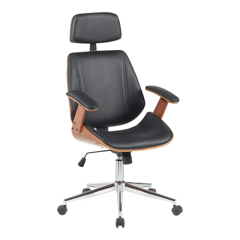 Scaun de birou directorial Fetseno, piele PU, 53x56x124 cm - Negru