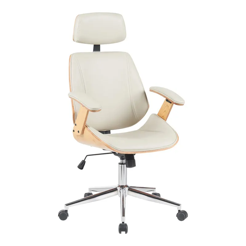 Scaun de birou directorial Fetseno, piele PU, 53x56x124 cm - Bej