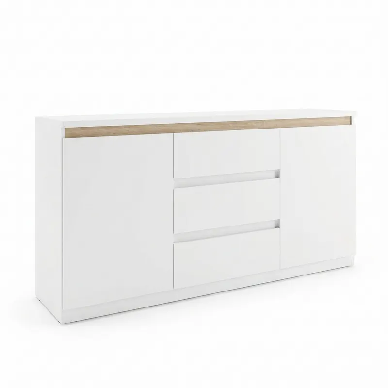 Bufet cu spatiu de depozitare Chiemo, Lemn, Alb, 160x40x93 cm - Alb