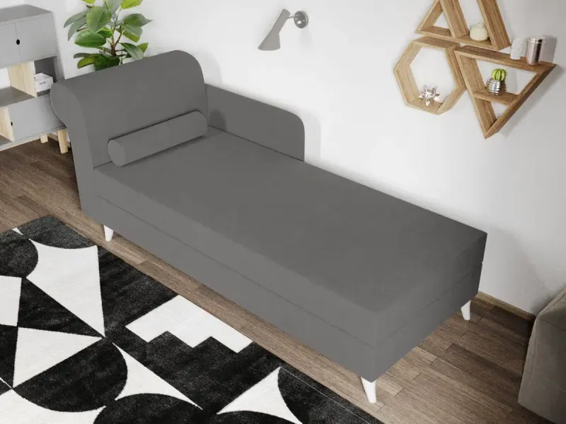 Divan / Pat o persoana tapitat Gri Deschis Round Rabatabil — imaginea 2