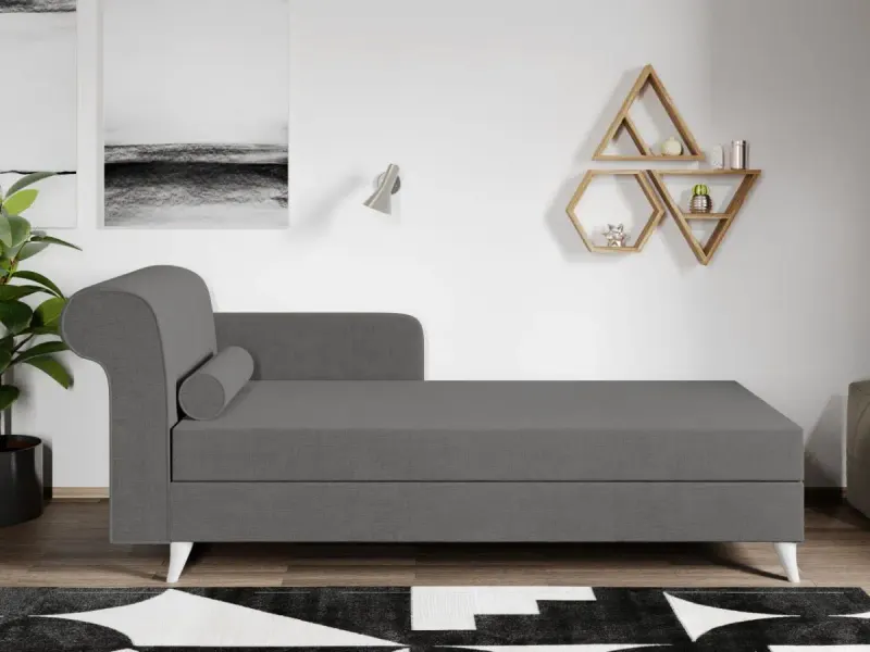 Divan / Pat o persoana tapitat Gri Deschis Round Rabatabil — imaginea 3