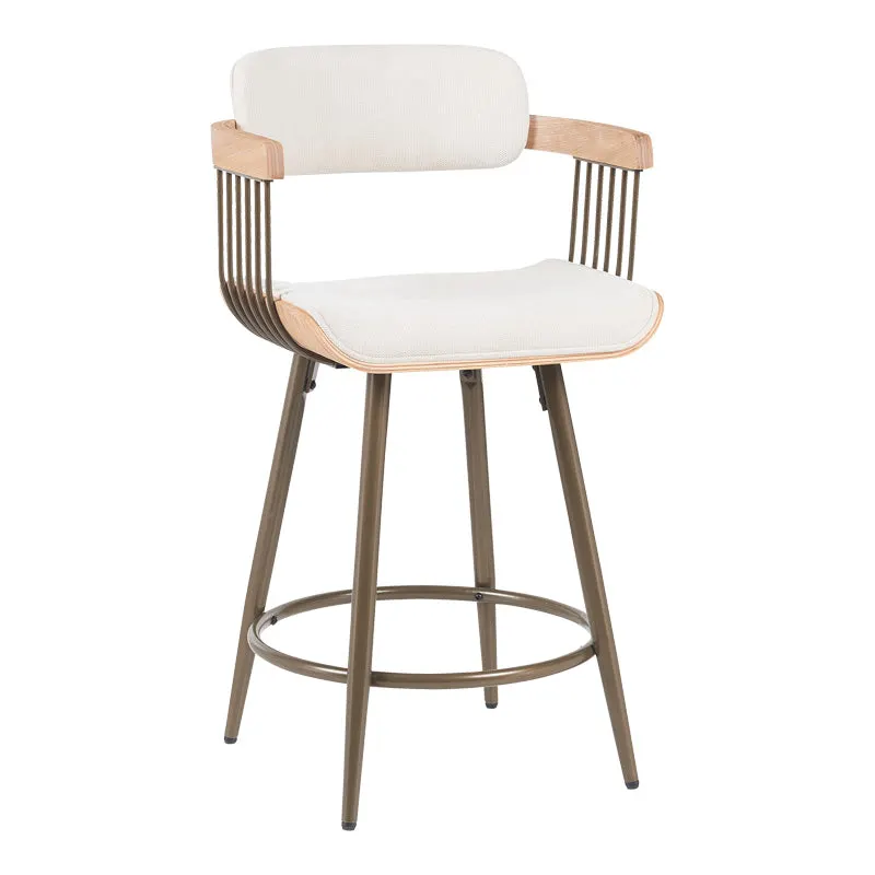 Scaun de bar rotativ cu functie Cameo, metal și Lemn, tesatura, Bej, 53x50x93 cm - Bronz