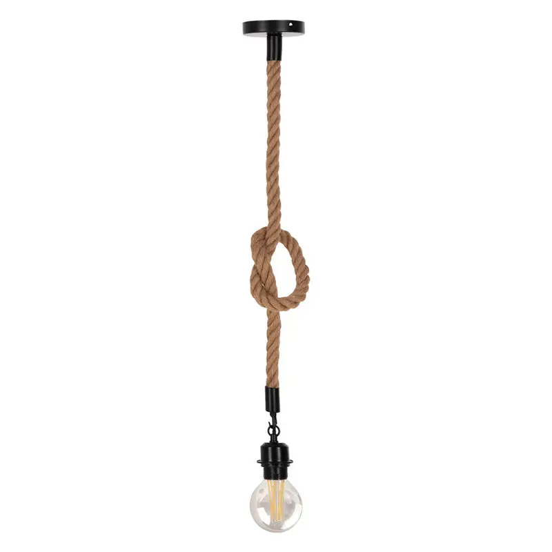 Lustra suspendata cu funie Vertuko, metal și sfoara, negru-Natural, 10x100 cm - Natur