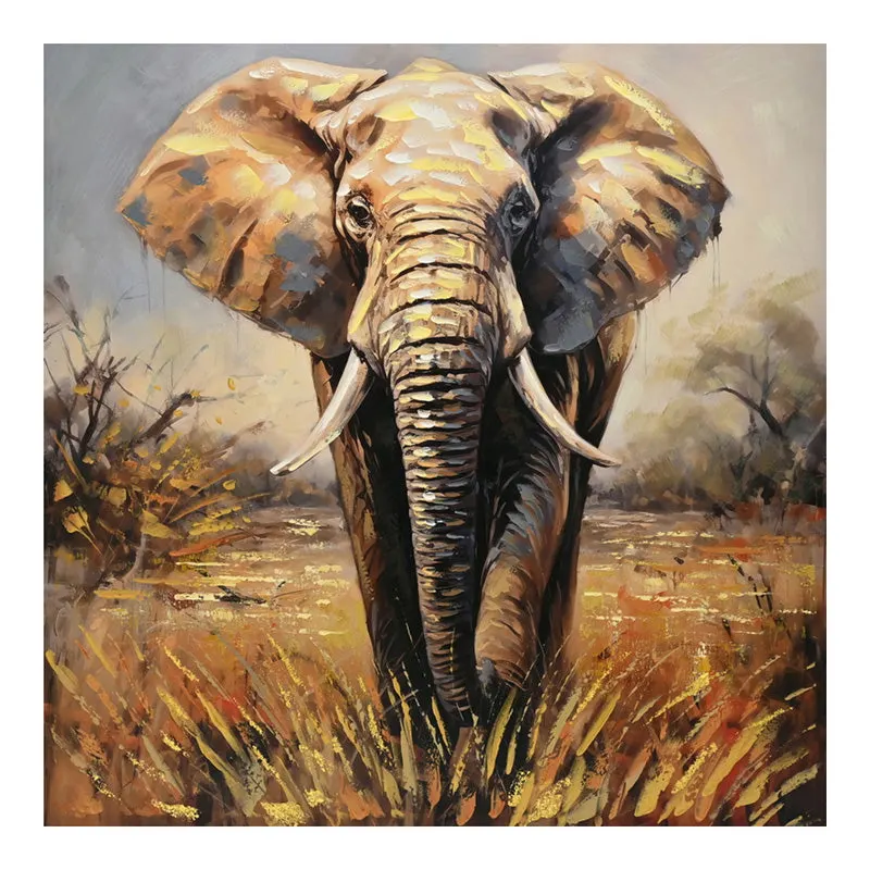 Tablou canvas cu design Elephanti, Multicolor, 100x100 cm - Multicolor