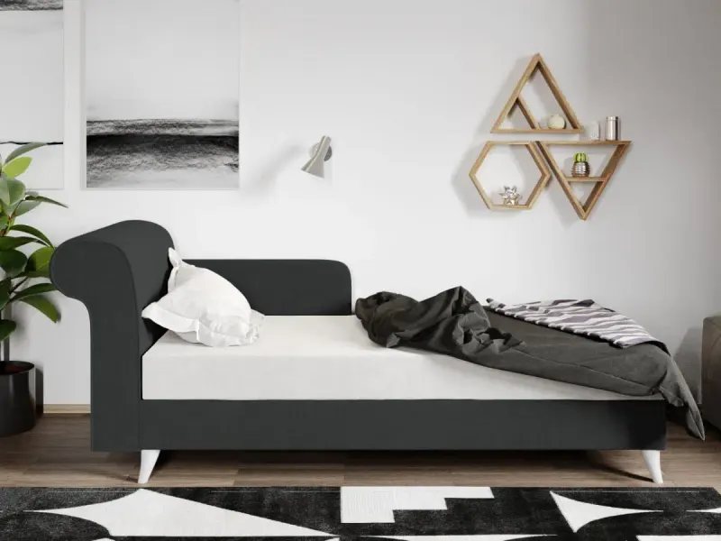 Divan / Pat o persoana tapitat Gri Inchis Round Fix — imaginea 3