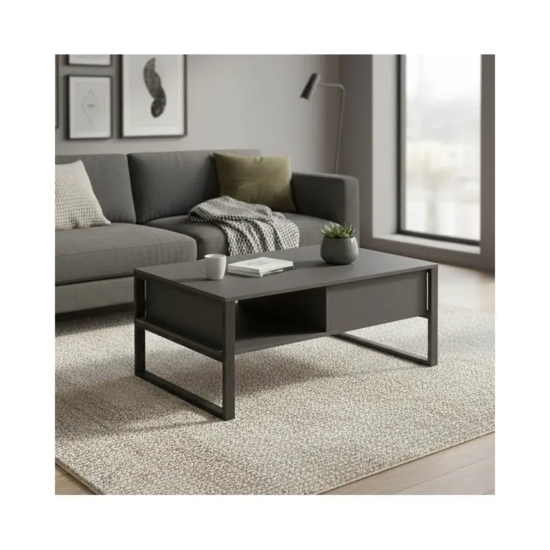 Masa de cafea Bendon, Pal melaminat si metal, 100x60x45 cm - Antracit-Negru