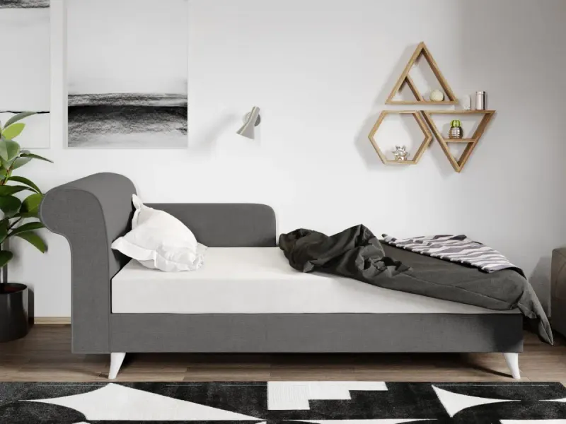 Divan / Pat o persoana tapitat Gri Deschis Round Fix — imaginea 3
