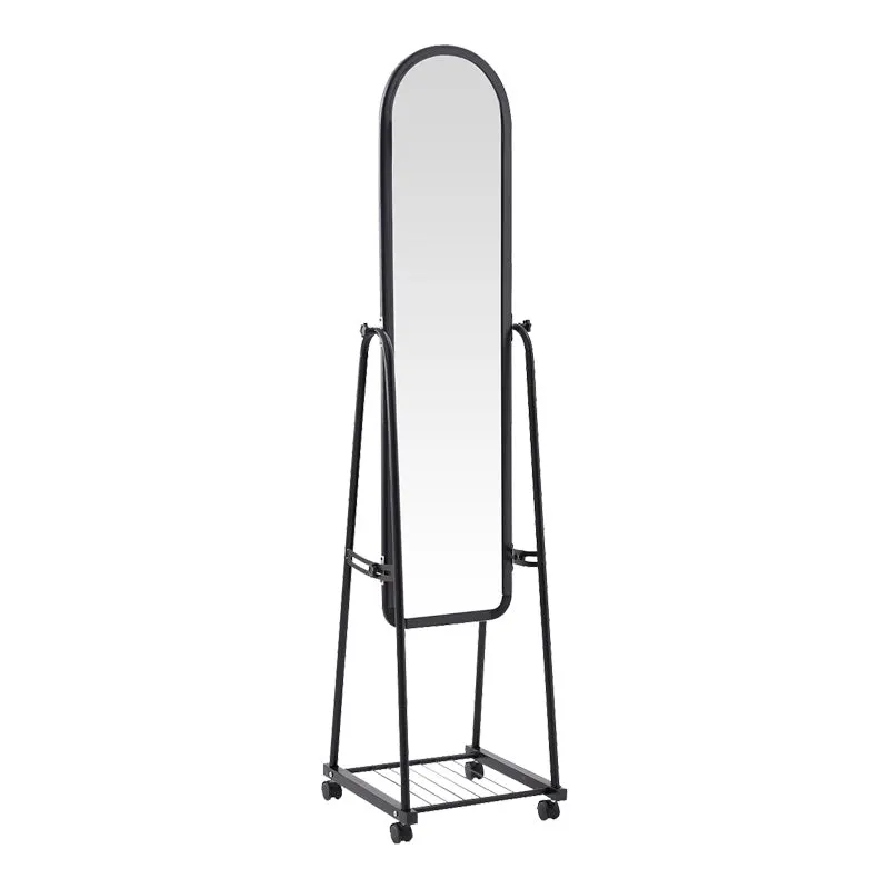 Oglinda pe roti cu raft Lomna, Alb - Negru, metal/, 38x37x160 cm - Negru