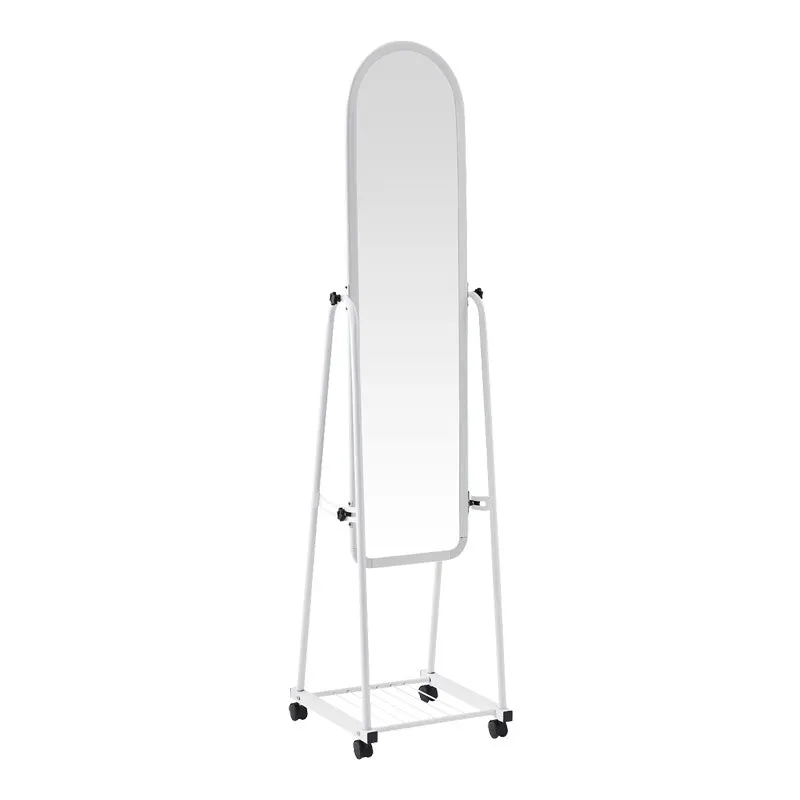 Oglinda pe roti cu raft Lomna, Alb - Negru, metal/, 38x37x160 cm - Alb