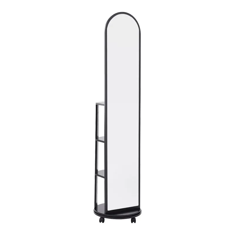Oglinda pe role cu rafturi Espero, Alb - Negru, 34x170 cm - Negru