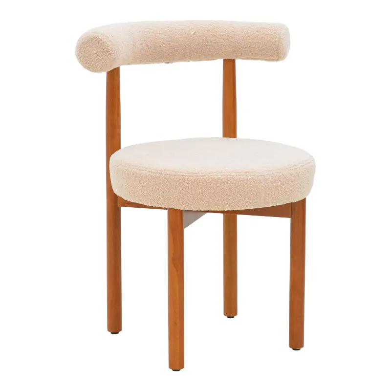 Scaun Comfortabil Fenza, tesatura Teddy Bej, Picioare Lemn, Fag Nuc, 60x54x75 cm - Bej