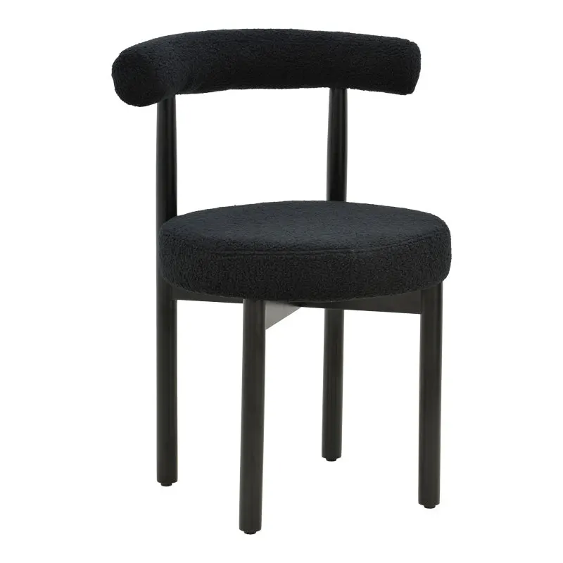 Scaun Comfortabil Fenza, tesatura Teddy Bej, Picioare Lemn, Fag Nuc, 60x54x75 cm - Negru