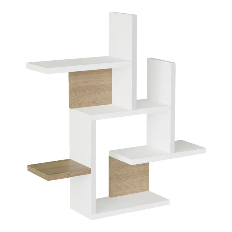 Raft de perete multifunctional Nogara, -alb, Lemn, 62x14x66 cm - Natur