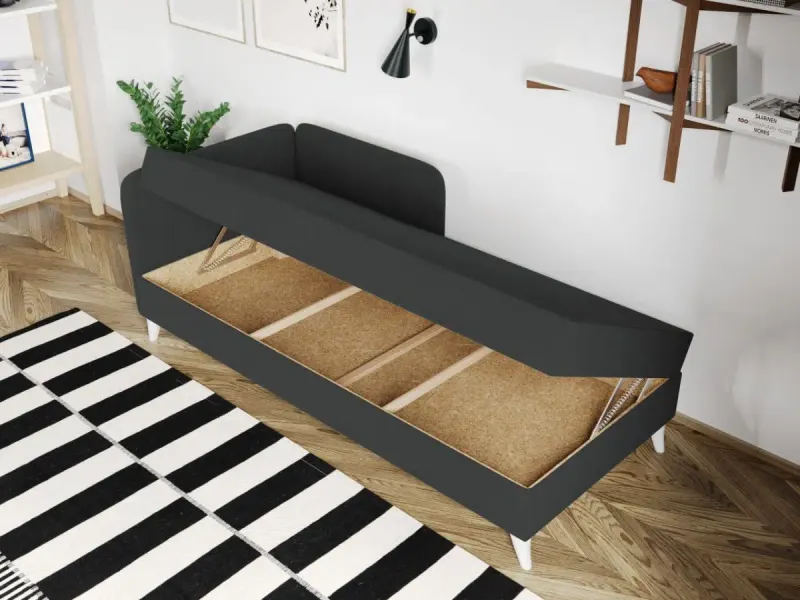 Divan / Pat o persoana tapitat Gri Inchis Soft Rabatabil