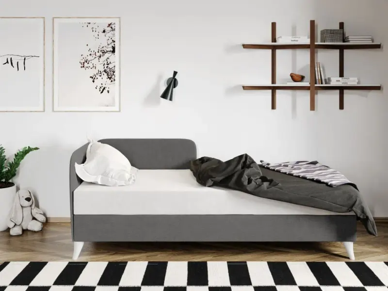 Divan / Pat o persoana tapitat Gri Deschis Soft Rabatabil — imaginea 3