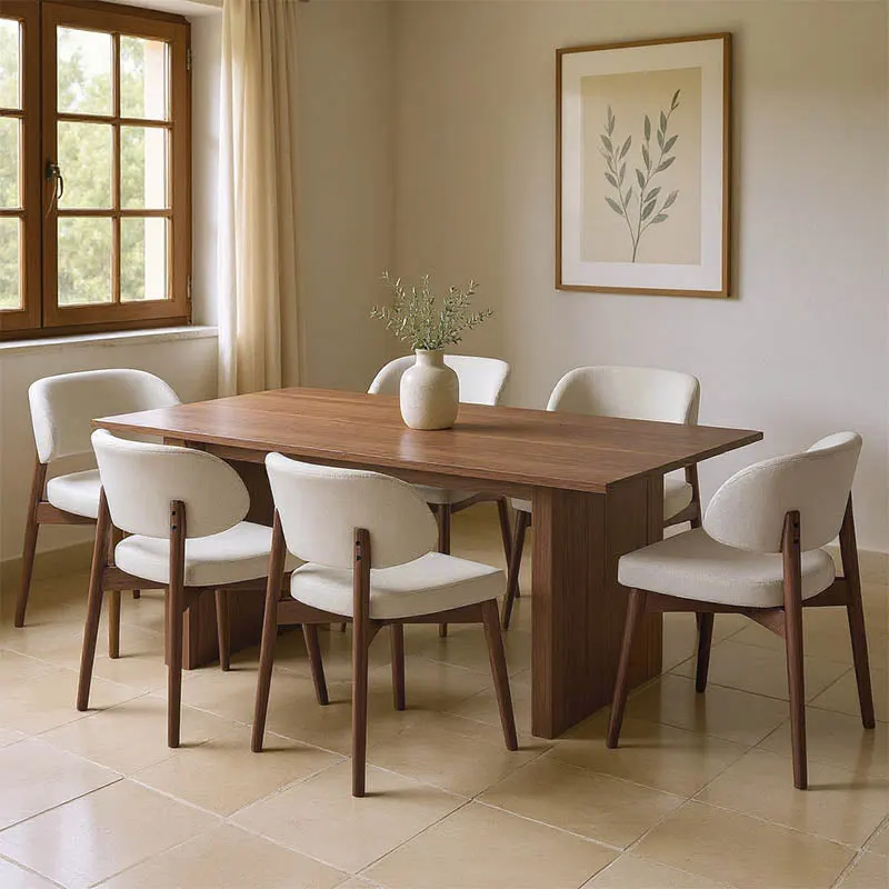 Set de masa din lemn masiv Eleganza-Siena piese, nuc, 180x99x76 cm - Nuc