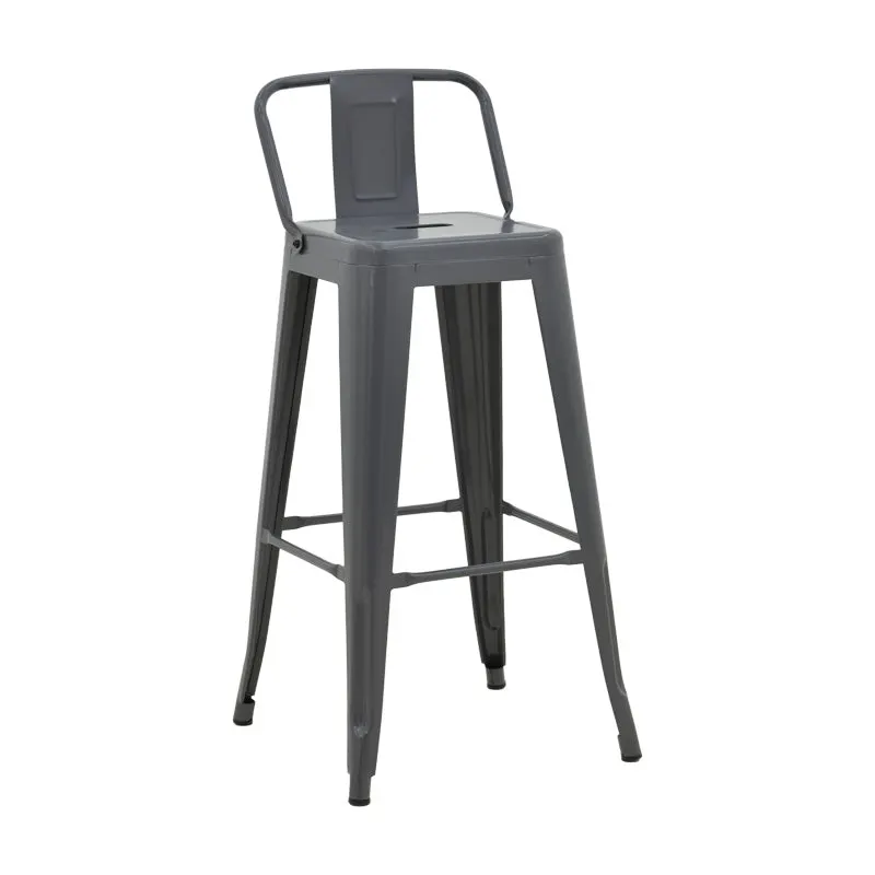 Taburet de bar cu spatar de inaltime medie Utopia din metala, Antracit - Verde, 42x42x86 cm - Antracit