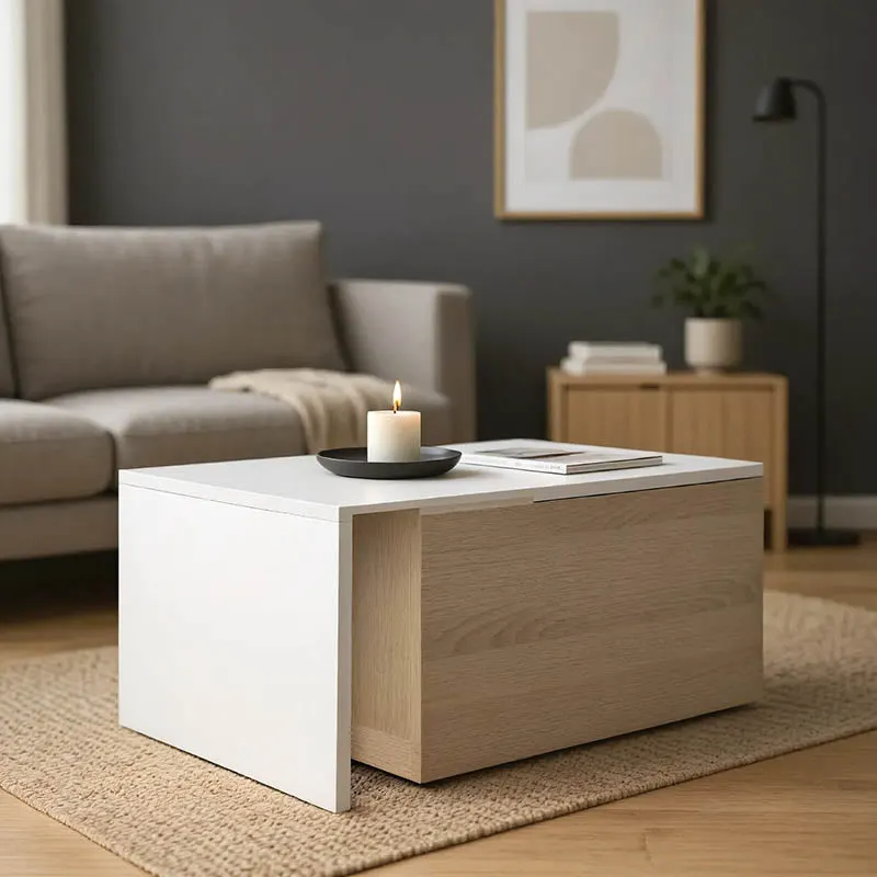 Masa de cafea extensibila Extera, Alb-sonoma, 100-160x50x45 cm - Alb