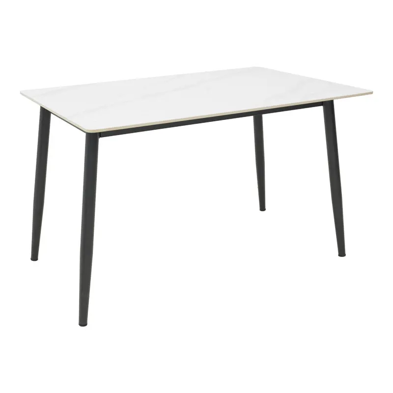 Masa dreptunghiulara cu blat din piatra sinterizata Gustas, Picioare metal, Negru, 120x80x76 cm - Alb