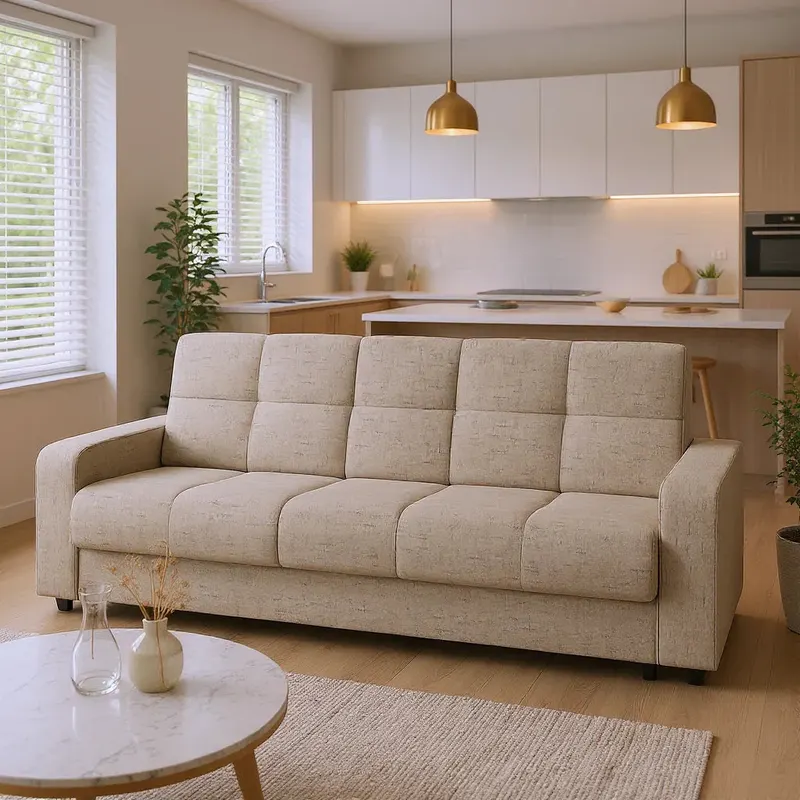 Canapea extensibilă 3 locuri Thassos, cu ladă de depozitare, Diverse culori, 220x70x90 cm - Bej