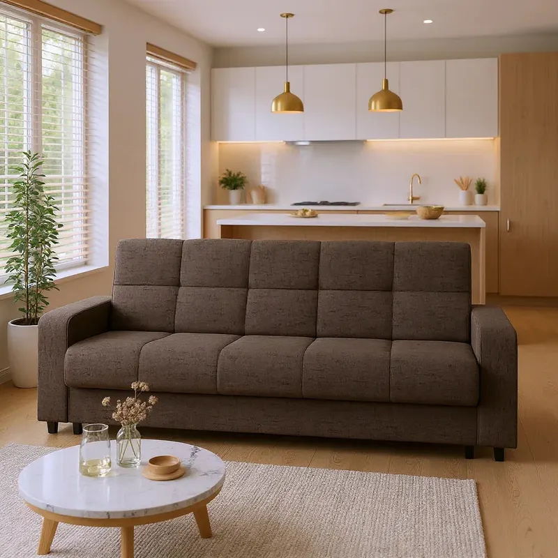 Canapea extensibilă 3 locuri Thassos, cu ladă de depozitare, Diverse culori, 220x70x90 cm - Maro
