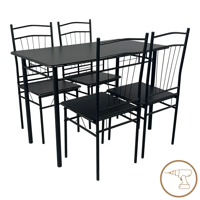 Set masa si scaune 5 piese Reforia, Negru, 110x60x74 cm - Negru