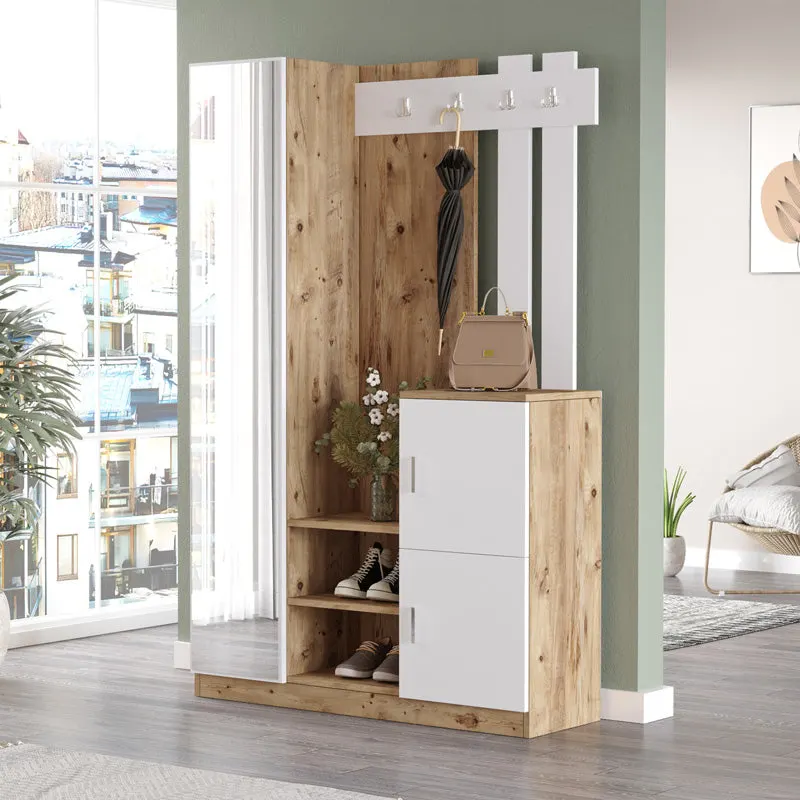 Mobilier de intrare Saron cu oglinda, 113x35x180 cm - Alb
