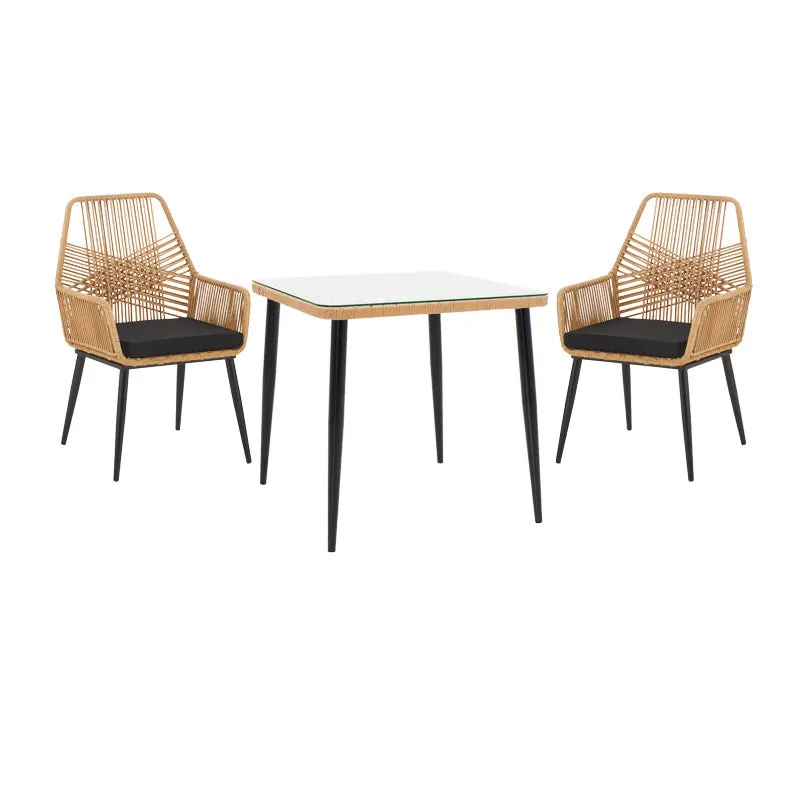 Set de Masa Naoki-Tanish 3 piese din metal negru-pe Natural sticla, 80x80x78 cm - Natur