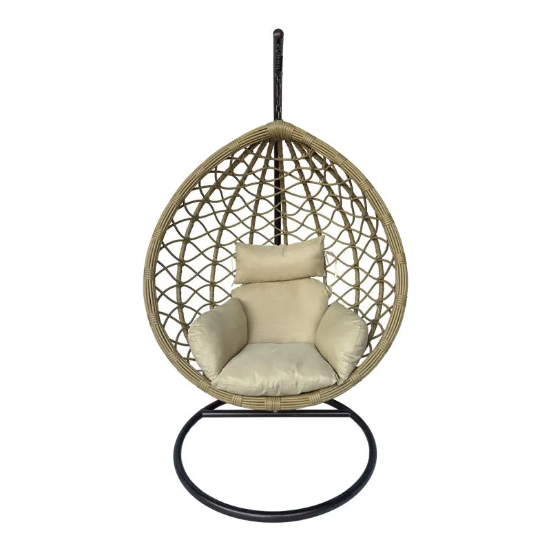 Cuib de leagan Lyere, Metal si ratan PE, 120x108x195 cm - Bej