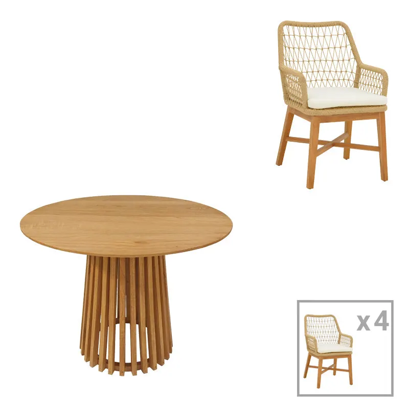 Set de Masa Elaiza-Kenda 5 piese, Natural, D80x75 cm - Natur